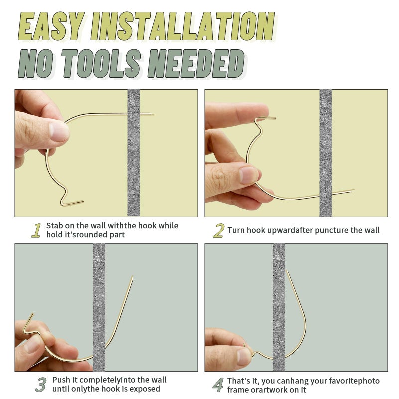 Furhua شماعة صور FURHUA Super Hooks، تعليق فني، ساعة، أرفف، مرايا، إطارات، أو مزارعات لديكورات المنزل والمكتب - Aeneous 20 قطعة - Image 3